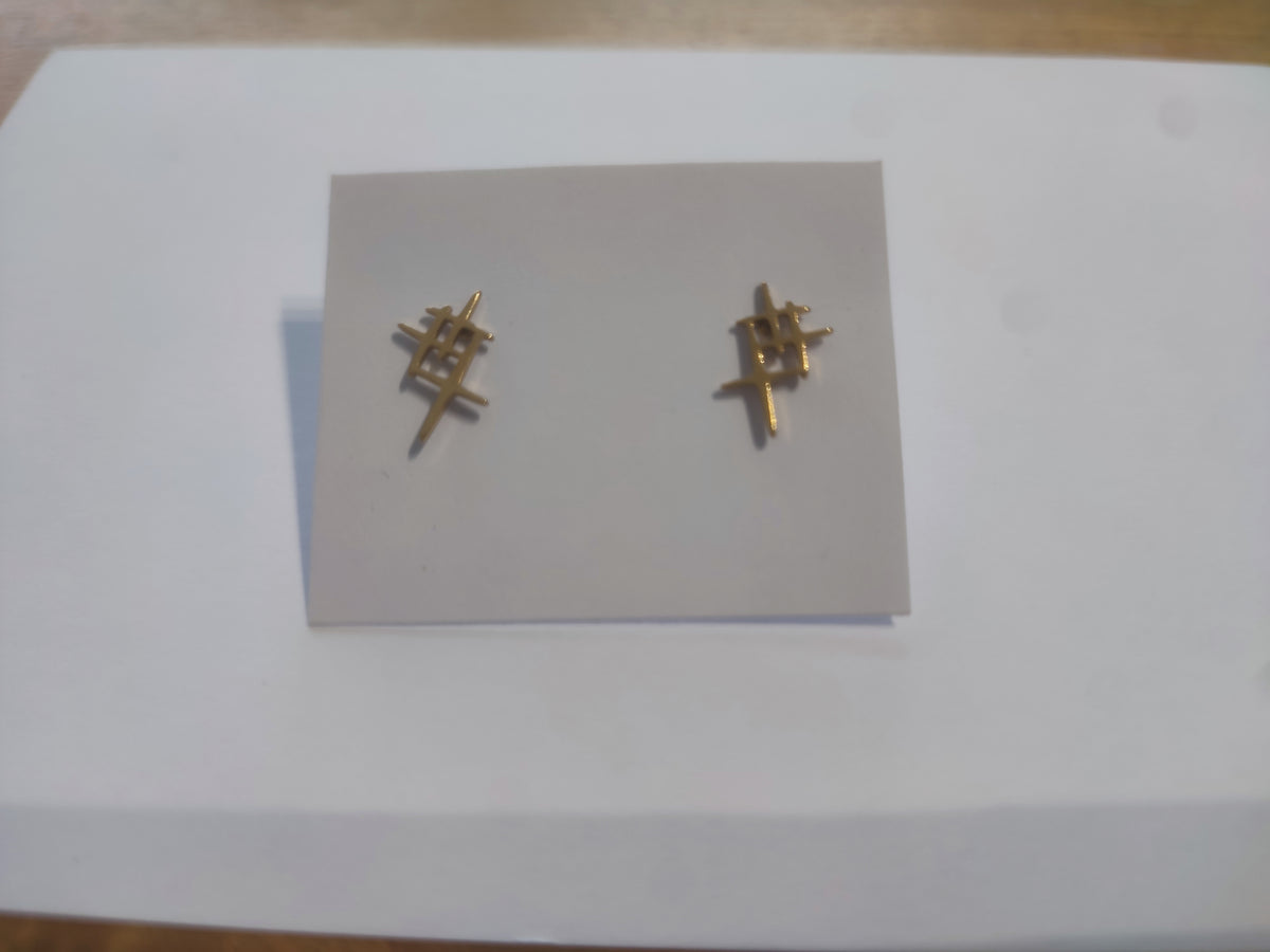 Cercei Aurii din Oțel Inoxidabil 316 cu Design Geometric Abstract, Placați cu Aur de 14K