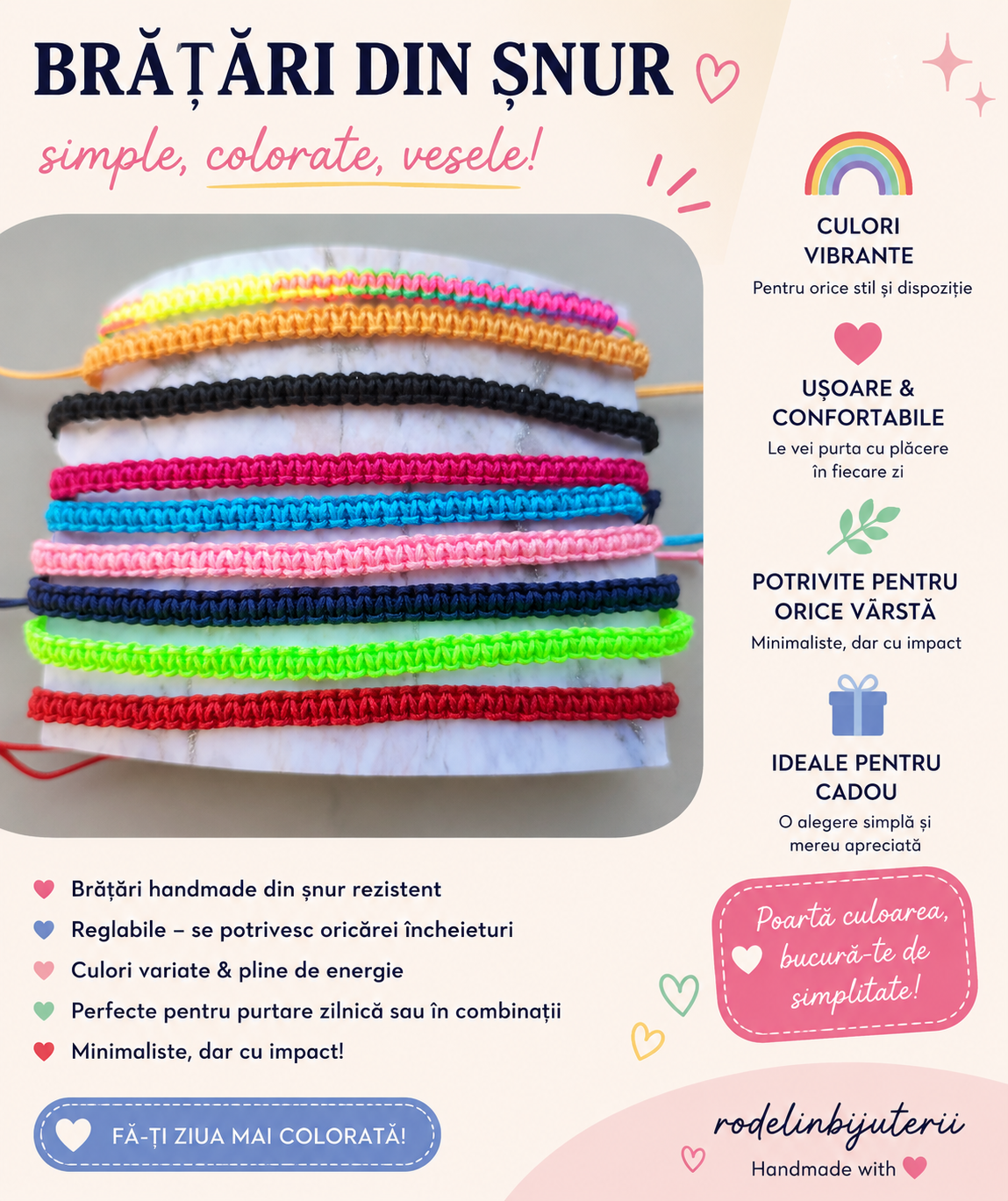 Brățară Împletită din Șnur Colorat