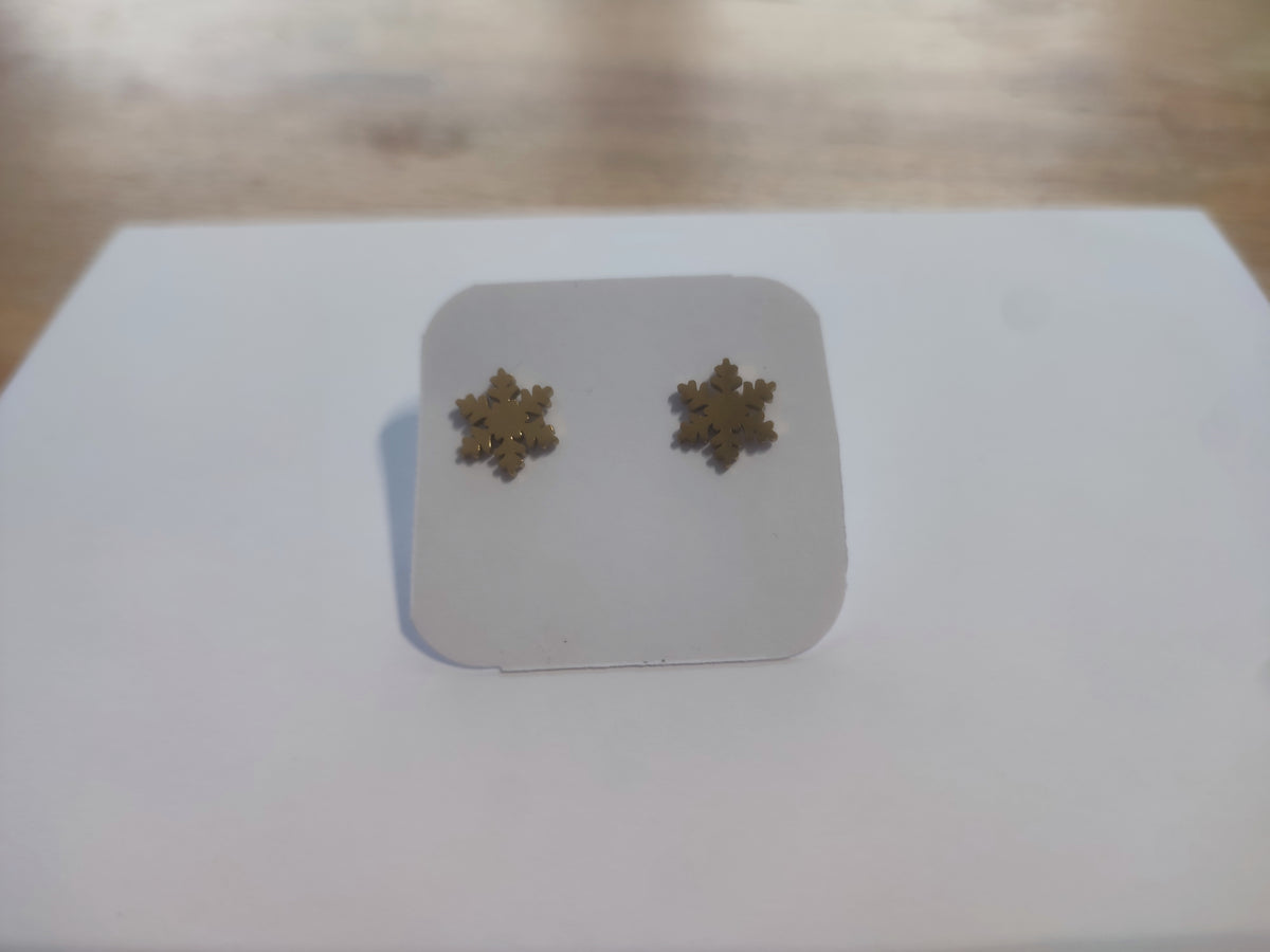 Cercei Argintii și Auri din Oțel Inoxidabil 316L cu Design Fulg de Nea, Placați cu Aur 18K