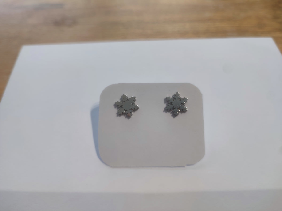 Cercei Argintii și Auri din Oțel Inoxidabil 316L cu Design Fulg de Nea, Placați cu Aur 18K
