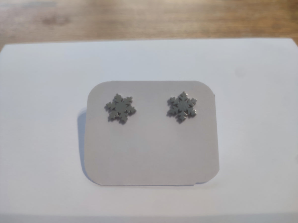 Cercei Argintii și Auri din Oțel Inoxidabil 316L cu Design Fulg de Nea, Placați cu Aur 18K