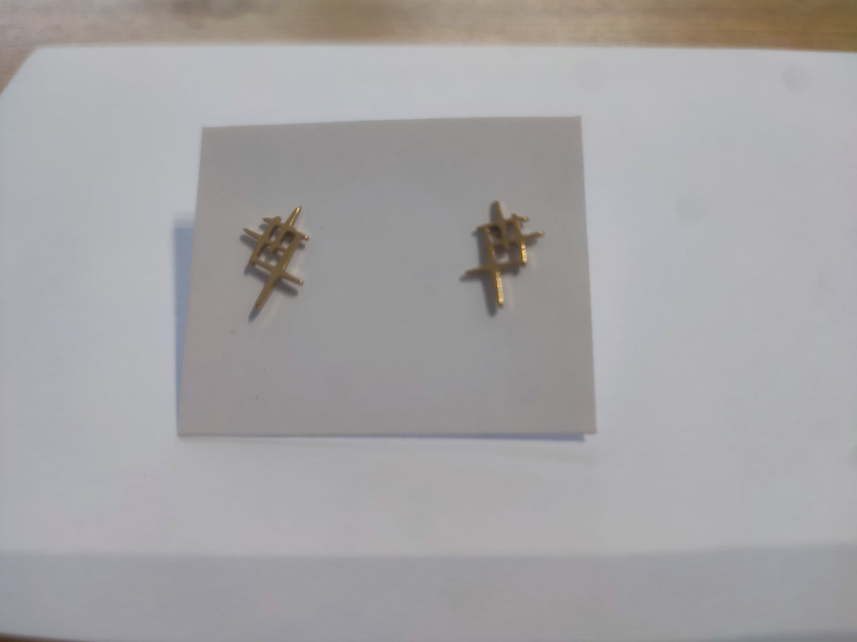 Cercei Aurii din Oțel Inoxidabil 316 cu Design Geometric Abstract, Placați cu Aur de 14K