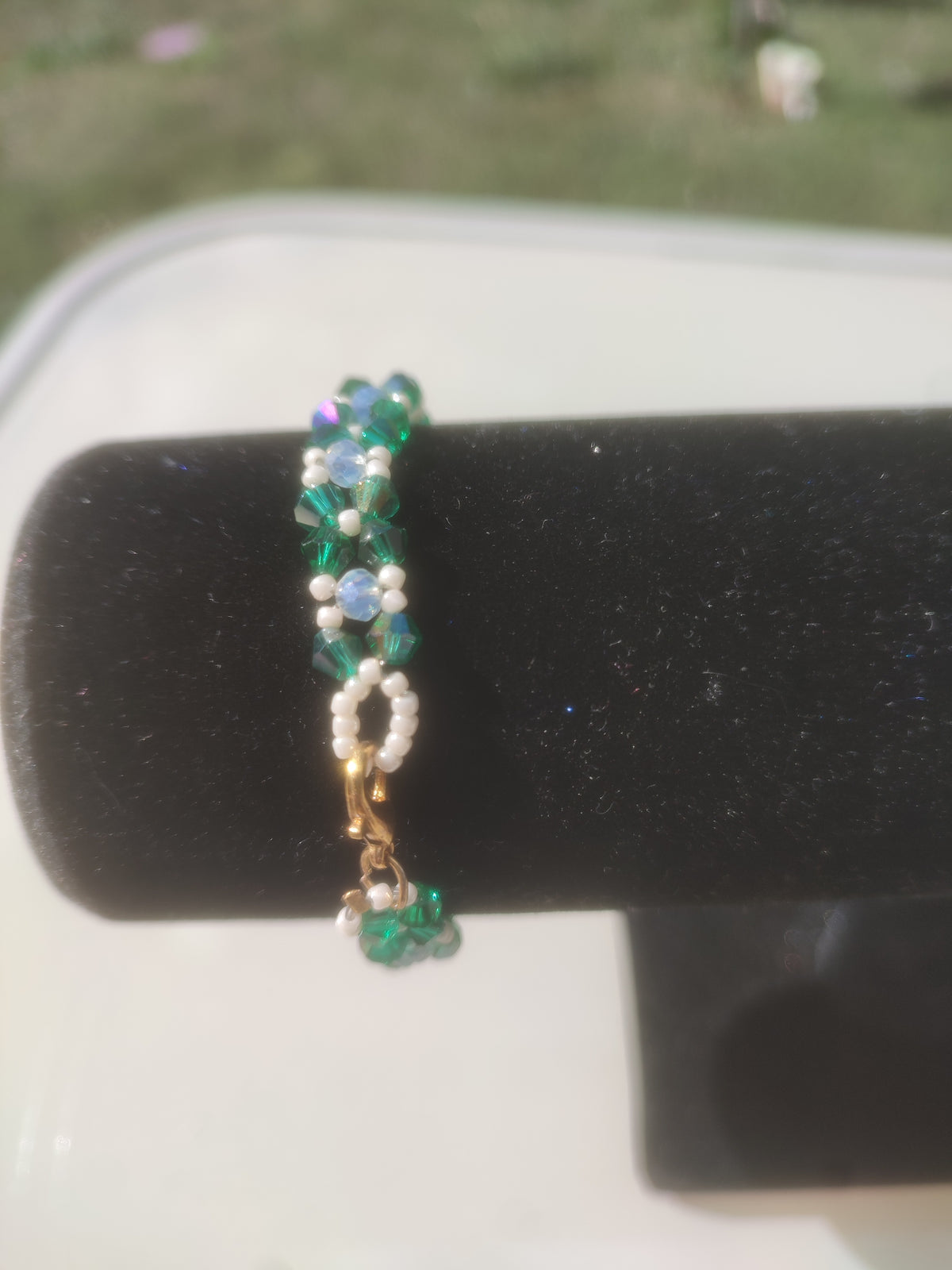 Brățară Handmade cu Mărgele din Sticlă – Verde & Roz