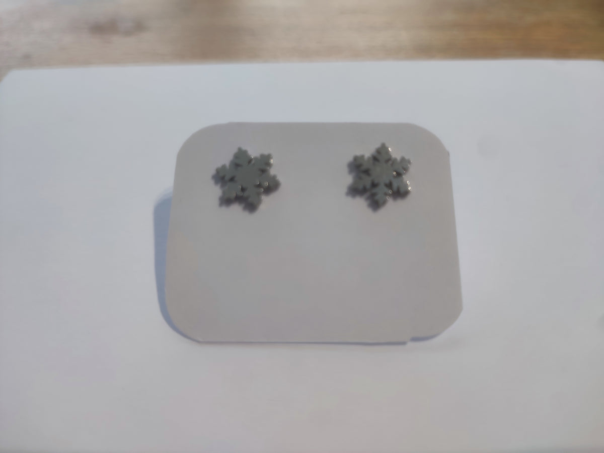 Cercei Argintii și Auri din Oțel Inoxidabil 316L cu Design Fulg de Nea, Placați cu Aur 18K