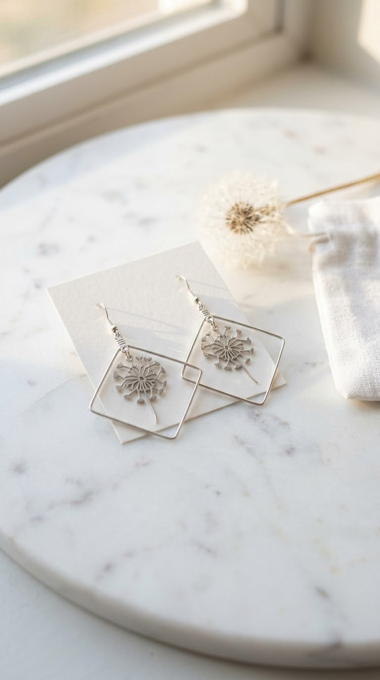 Cercei Geometrici cu Păpădie din Oțel Inoxidabil