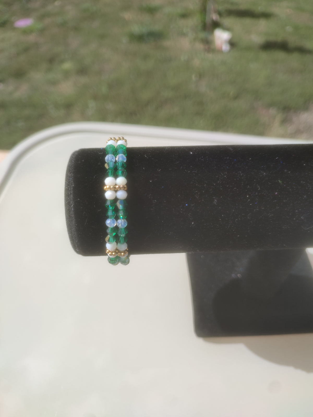 Brățară Handmade cu Mărgele din Sticlă – Verde & Roz