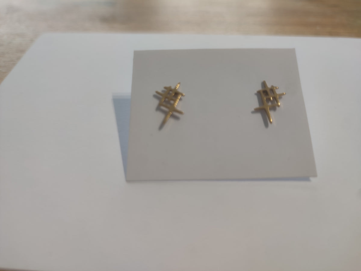 Cercei Aurii din Oțel Inoxidabil 316 cu Design Geometric Abstract, Placați cu Aur de 14K